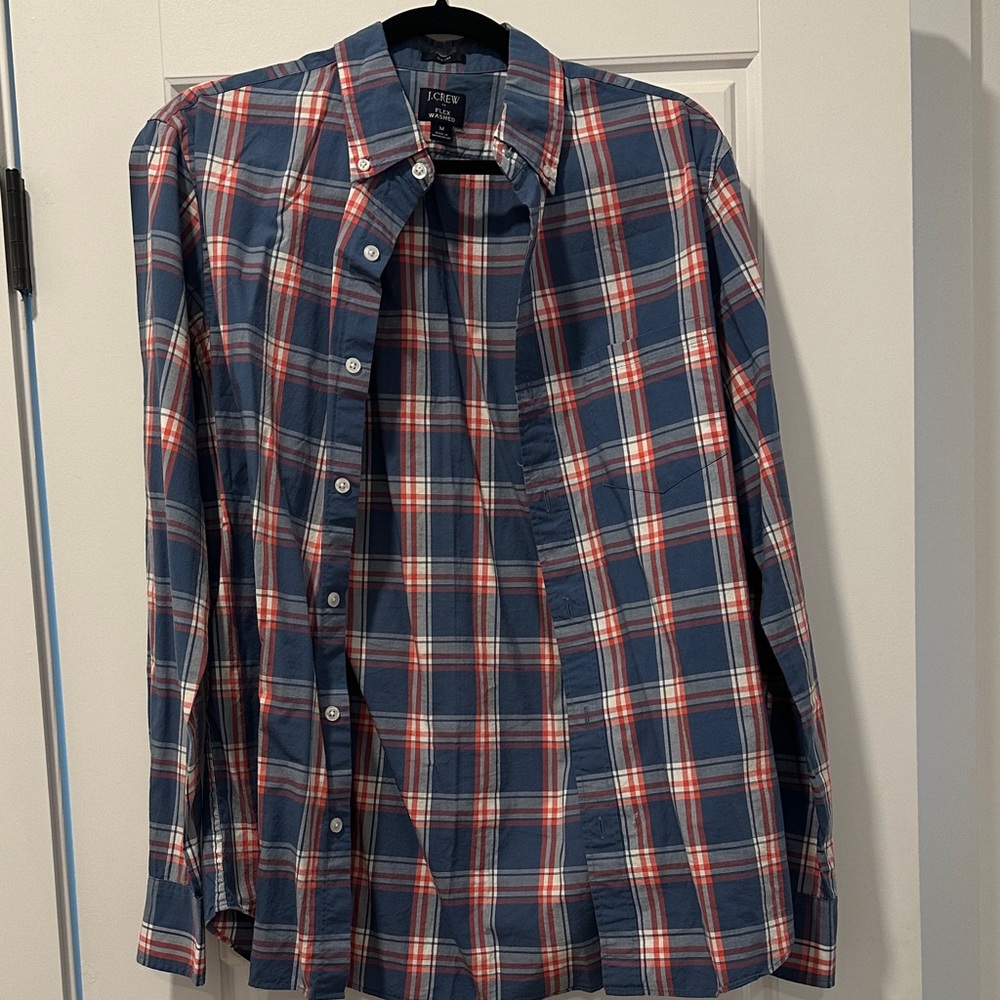 J. Crew Men's Navy and Red Checkered Shirt